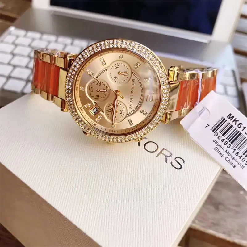 Michael Kors Parker Gold & Orange Combination Ladies Watch- MK6139